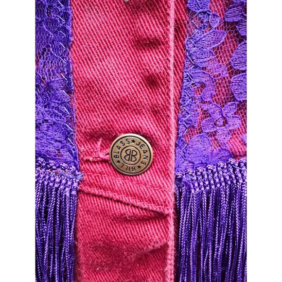 Bill Blass Cowgirl Statement Lace and Fringe Western Jean Jacket M - Picture 6 of 10